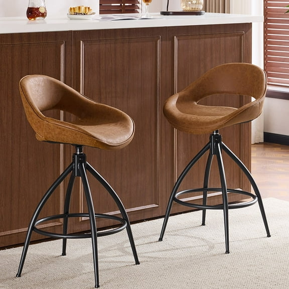 Zimtown Swivel Barstools Set of 2, 26'' Mid-Century Padded Counter Height Bar Chairs, Modern Upholstered Dining Chairs 2 PCS, Brown