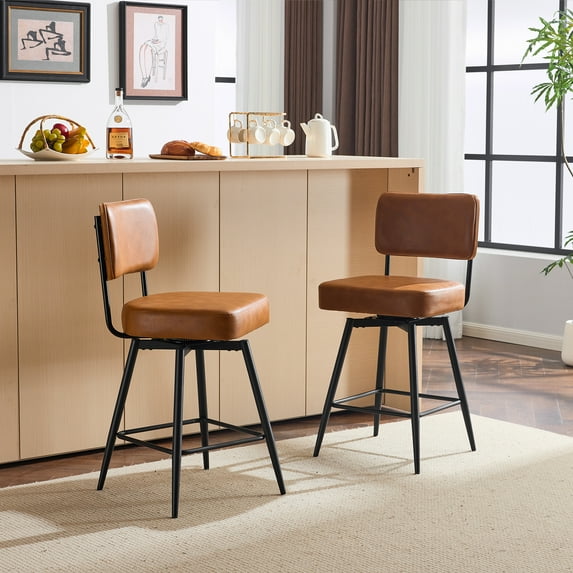Zimtown Swivel Bar Stools Set of 2, 26'' Mid-Century Padded Counter Height Barstools, Modern Upholstered Dining Chairs 2 PCS, Maple Brown