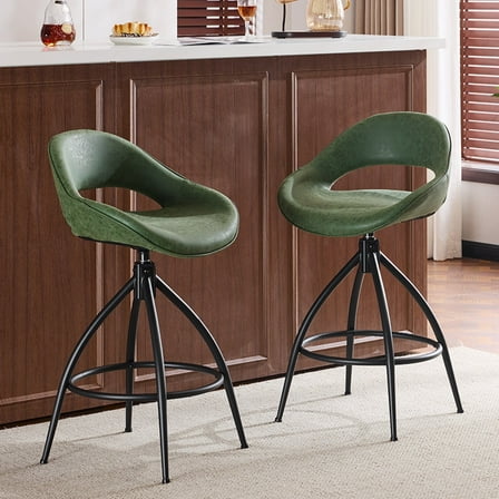 Zimtown Swivel Barstools Set of 2, 26'' Mid-Century Padded Counter Height Bar Chairs, Modern Upholstered Dining Chairs 2 PCS, Retro Green