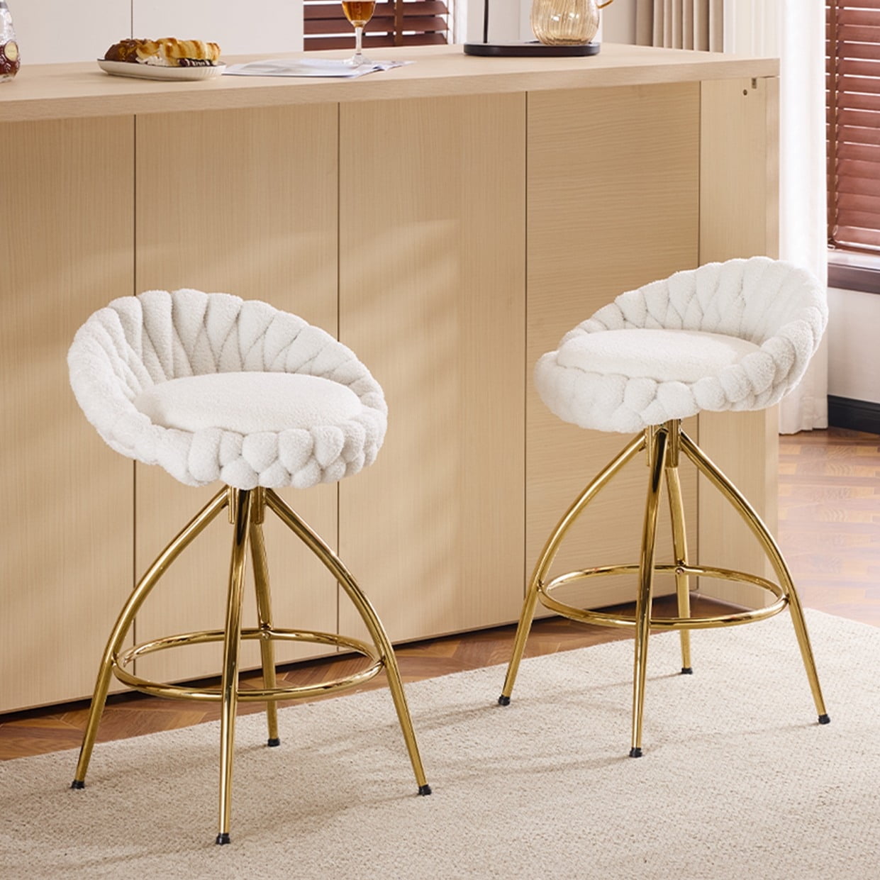 Zimtown Swivel Barstools Set of 2, 26'' Mid-Century Padded Counter Height Bar Chairs, Modern Upholstered Dining Chairs 2 PCS, White
