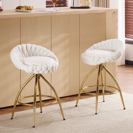 Zimtown Swivel Barstools Set of 2, 26'' Mid-Century Padded Counter Height Bar Chairs, Modern Upholstered Dining Chairs 2 PCS, White