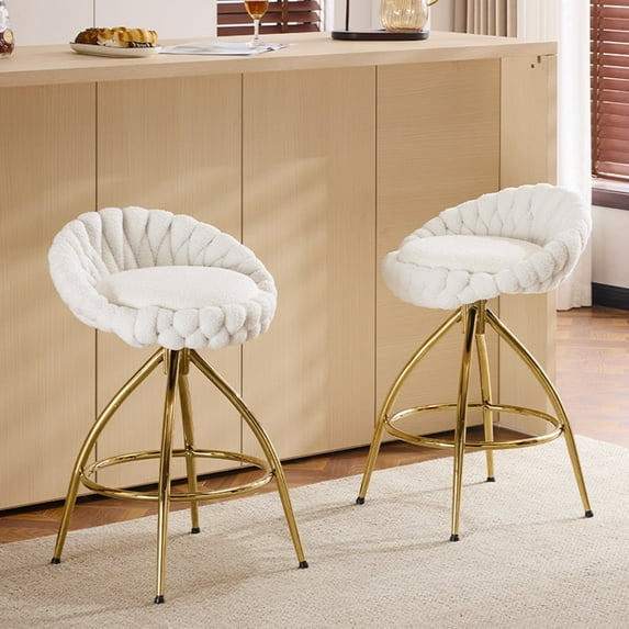 Zimtown Swivel Barstools Set of 2, 26'' Mid-Century Padded Counter Height Bar Chairs, Modern Upholstered Dining Chairs 2 PCS, White
