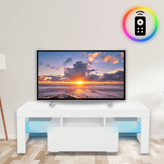 Zimtown RGB TV Stand 16+ Colors Light, Media TV Console Table for TVs up to 65", Living Room Storage Cabinet Console Table, Entertainment Stand Shelves