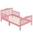 thumbnail image 1 of Zimtown Wood Bed, Wood Bedframe Bedroom Furniture w/Safety Rail Fence (Pink), 1 of 9
