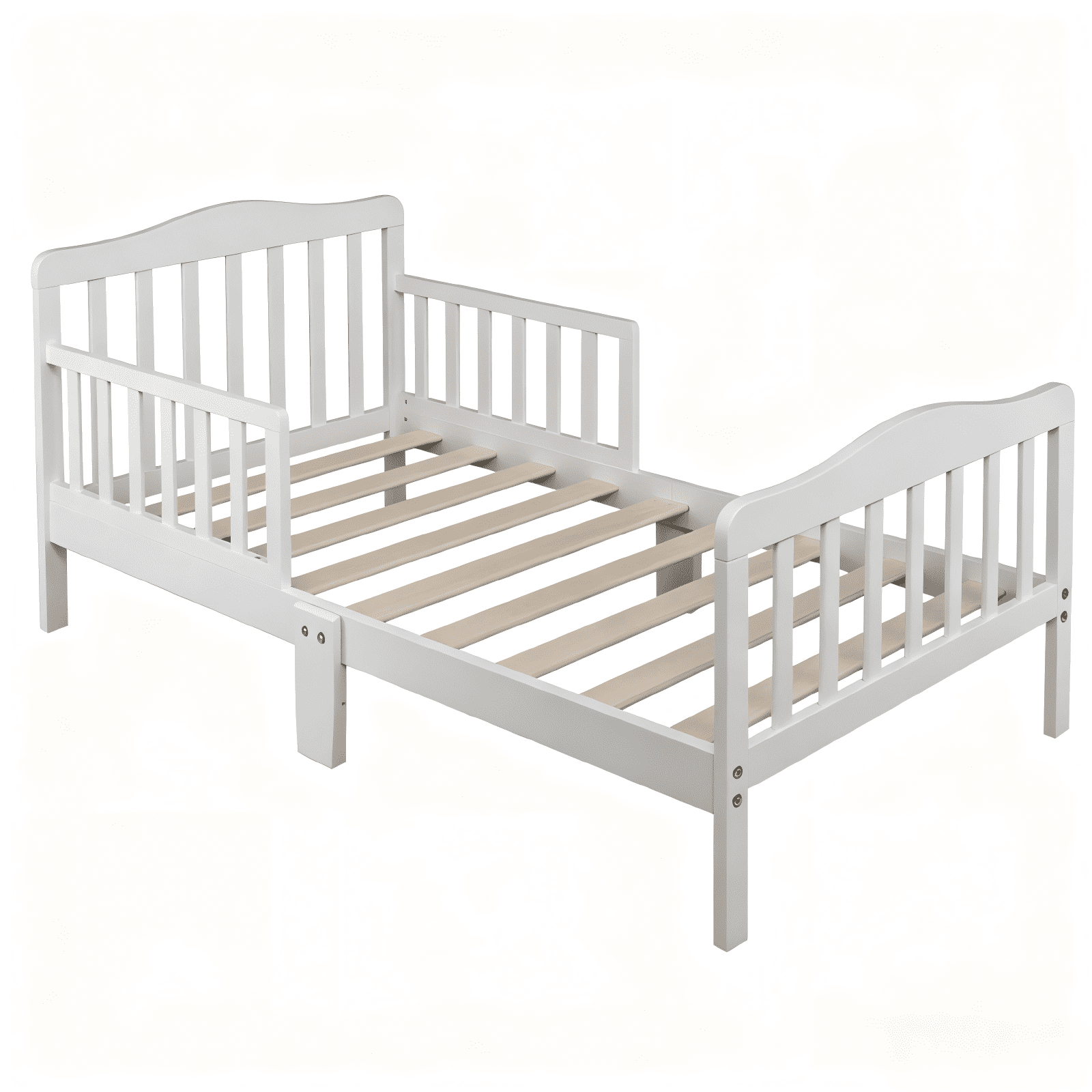 Zimtown Toddler Bed, Wood Kids Bedframe Children Classic Sleeping Bedroom Furniture w/Safety Rail Fence (White)
