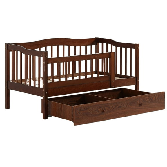 Zimtown Toddler Daybed, Kids Day Bed Frame with Storage Drawer, Children Sleeping Bedroom, Coffee