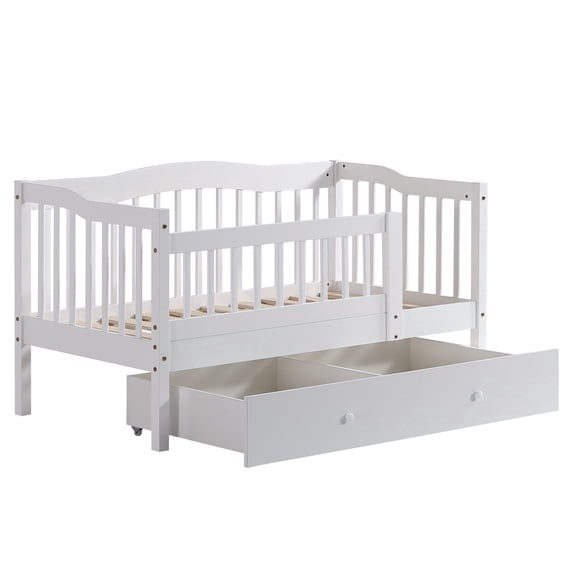 Zimtown Toddler Daybed, Kids Day Bed Frame with Storage Drawer, Children Sleeping Bedroom, White