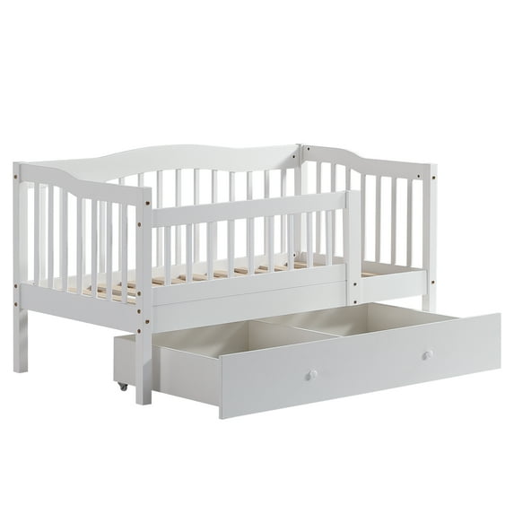 Zimtown Toddler Daybed, Kids Day Bed Frame with Storage Drawer, Children Sleeping Bedroom, White