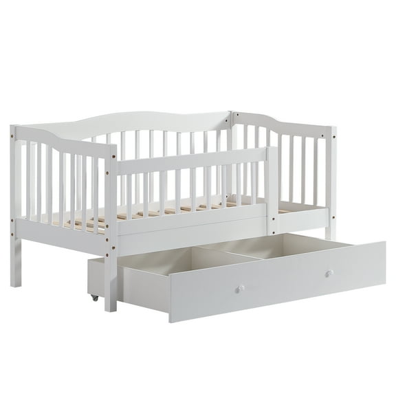 Zimtown Toddler Daybed, Kids Day Bed Frame with Storage Drawer, Children Sleeping Bedroom, White