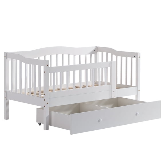 Zimtown Toddler Daybed, Kids Day Bed Frame with Storage Drawer, Children Sleeping Bedroom, White