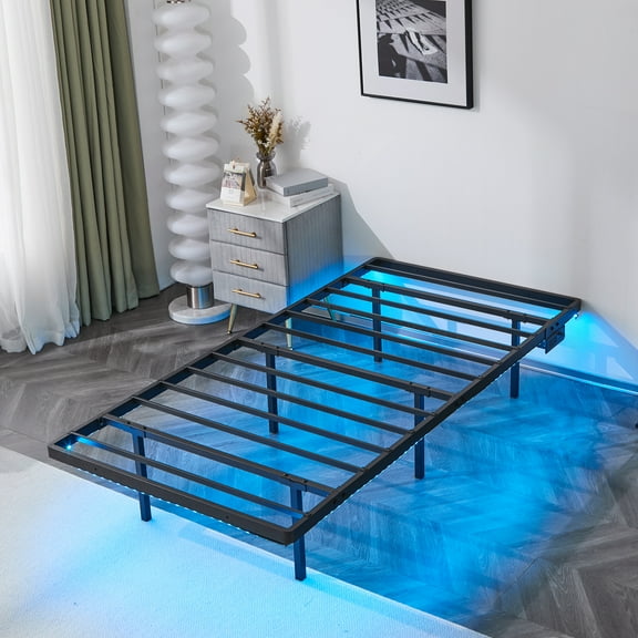Zimtown Twin 14" Floating Bed Frame with USB Charging and LED Lights, Metal Platform Bed, Black