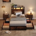 thumbnail image 1 of Zimtown Twin Bed Frame with 2-Tier Storage Headboard, Metal Platform Bed Frame with 4 Storage Drawers, Built in Charging Station & LED, Vintage Brown, 1 of 10