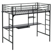 Zimtown Twin Loft Bed with Desk for Kids Teens, Metal Bunk Bed , Kids Bed for Bedroom, Black