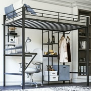 Zimtown Twin Loft Bed with Desk, Metal Bunk Bed, Black