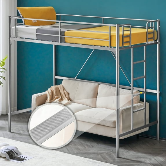 Zimtown Upgrated Twin Loft Bed with Ladder Metal Bunk Bed with Flat Step Ladder, Gray