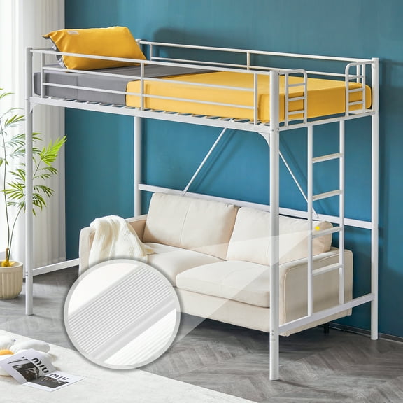 Zimtown Upgrated Twin Loft Bed with Ladder Metal Bunk Bed with Flat Step Ladder, White