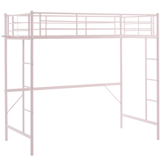 Zimtown Twin Loft Bed with Ladder Metal Bunk Bed with 2 Side Ladder, Pink