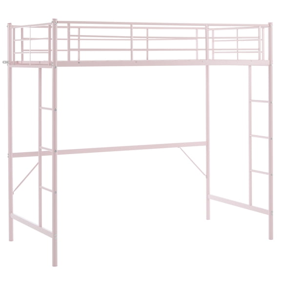 Zimtown Twin Loft Bed with Ladder Metal Bunk Bed with 2 Side Ladder, Pink