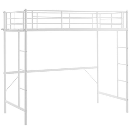 Zimtown Twin Loft Bed with Ladder Metal Bunk Bed with 2 Side Ladder, White