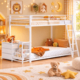 thumbnail image 1 of Zimtown Twin Over Twin Bunk Bed with 3 Storage Drawers, Metal Low Profile Bunk Bed Frame with LED Lights, Charging Station, White, 1 of 7