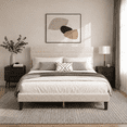 thumbnail image 1 of Zimtown Twin Platform Upholstered Bed Frame with Soft Adjustable Headboard, Wooden Mattress Foundation,No Box Spring Needed, Beige, 1 of 6