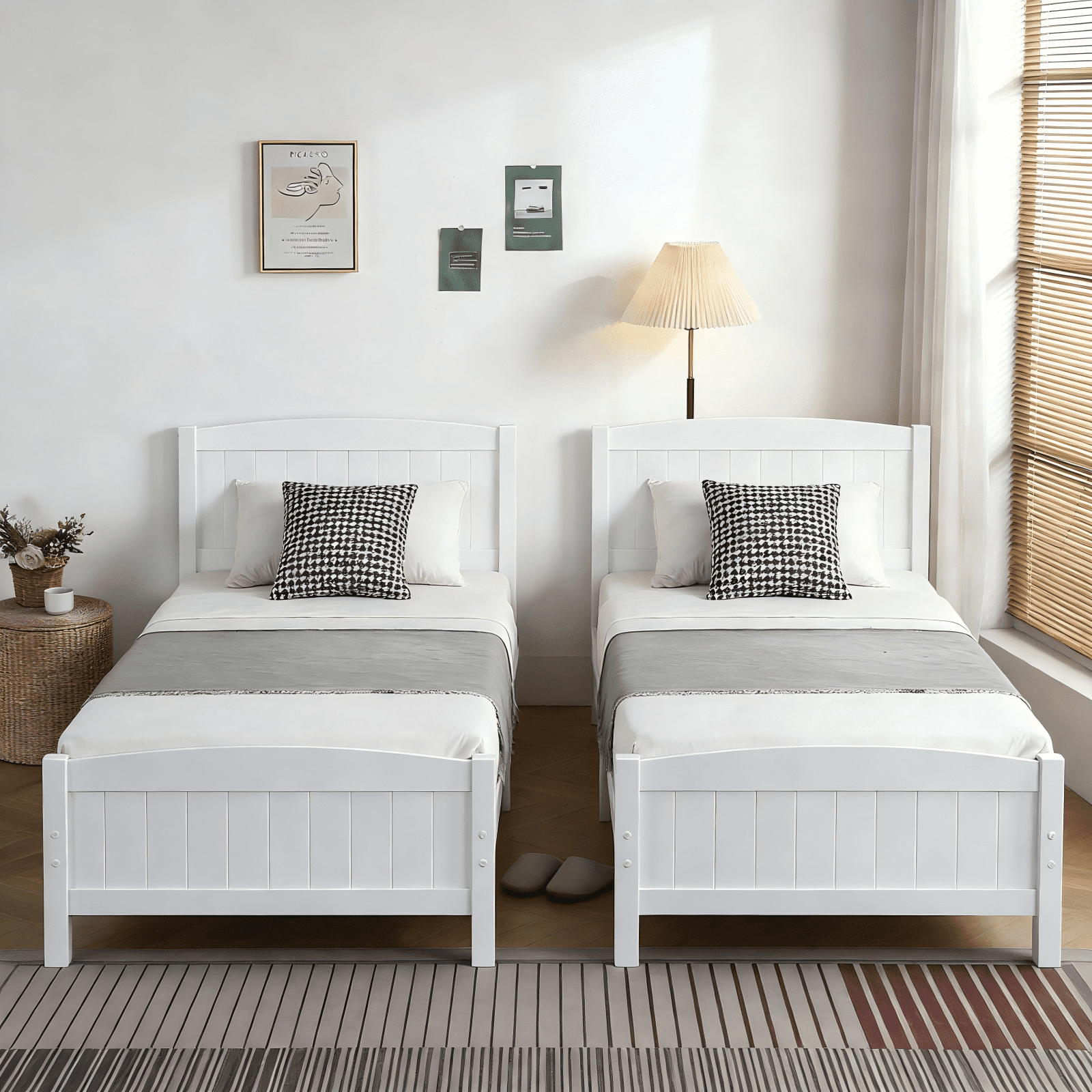 Zimtown Twin Set of 2 Bed Frame,Solid Pine Wood Twin Platform Bed Frame ...