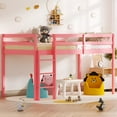 thumbnail image 1 of Zimtown Twin Size Loft Bed with Stairs Wood Low Sturdy Loft Bed for Bedroom, Pink, 1 of 10