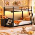 thumbnail image 1 of Zimtown Twin Over Twin Bunk Bed with 3 Storage Drawers, Metal Low Profile Bunk Bed Frame with LED Lights, Charging Station, Black, 1 of 9