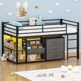 thumbnail image 1 of Zimtown Twin Size Low Loft Bed with Storage Drawer and Shelf, Floor Bunk Bed Frame with LED Light, Black, 1 of 9
