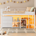 thumbnail image 1 of Zimtown Twin Size Low Loft Bed with Toy Storage and LED Light, Metal Bunk Bed Frame with Reversible Ladder,White, 1 of 10