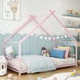 thumbnail image 1 of Zimtown Twin Size Montessori Floor Bed, Metal House Bed Frame for Kids, Girls, Boys, Teen, Pink, 1 of 9