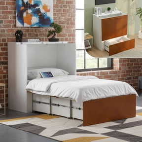 Zimtown Twin Size Murphy Bed with Storage Drawer Chest, Folding Bed Frame Foldable Cabinet with Charging Station, White
