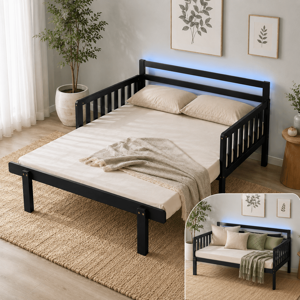 Zimtown Twin Size Wood Daybed with LED Light, Platform Bed Frame with ...