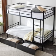 Zimtown Twin over Twin Bunk Bed with 2 Drawer, Heavy Duty Metal Bed Frame with Safety Rail Side Ladders for Dormitory Bedroom Boys Girls Adults,No Box Spring Needed Black