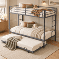 thumbnail image 1 of Zimtown Twin over Twin Bunk Bed with Trundle, Heavy Duty Metal Bed Frame with Safety Rail Side Ladders for Dormitory Bedroom,No Box Spring Needed (Gray), 1 of 11