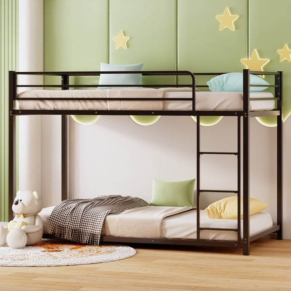 Zimtown Twin-over-Twin Bunk Bed, Low Profile Junior Bunk Bed Frame, Black