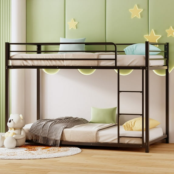 Zimtown Twin-over-Twin Bunk Bed, Low Profile Junior Bunk Bed Frame, Black