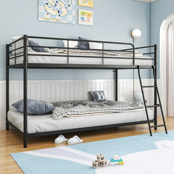 Zimtown Twin-over-Twin Low Profile Junior Bunk Bed, Black
