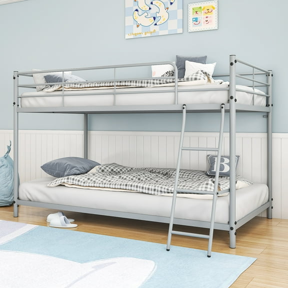 Zimtown Twin-over-Twin Low Profile Junior Bunk Bed, Gray