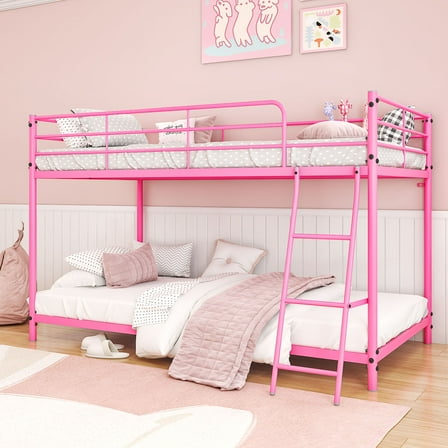 Zimtown Twin-over-Twin Low Profile Junior Bunk Bed, Pink