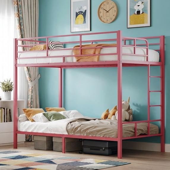 Zimtown Twin over Twin Steel Bunk Beds Frame,14.8" Height Guardrail, Bedroom Dorm Room, PinK