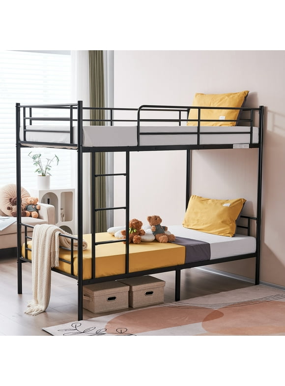 Zimtown Twin over Twin Steel Bunk Beds Frame, 78" x 42" x 65" with Ladder Bedroom Dorm Room for Kids Adult Children