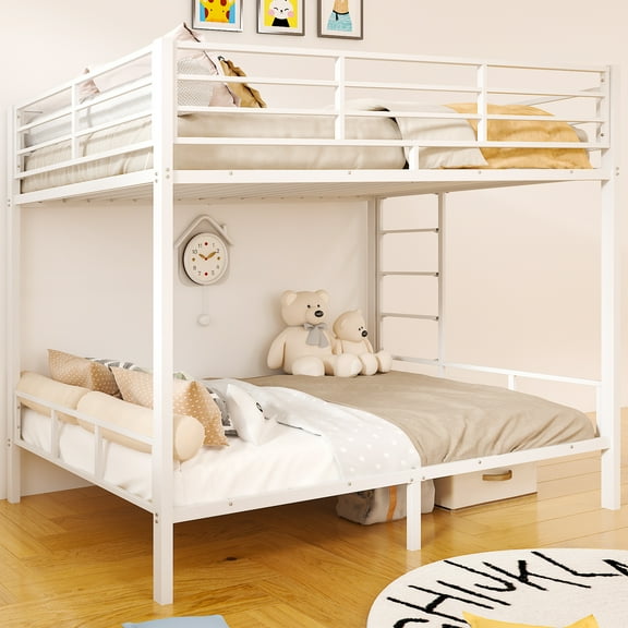 Zimtown Twin over Twin Steel Bunk Beds Frame,14.8" Height Guardrail, Bedroom Dorm Room for Kids Adult Children, White