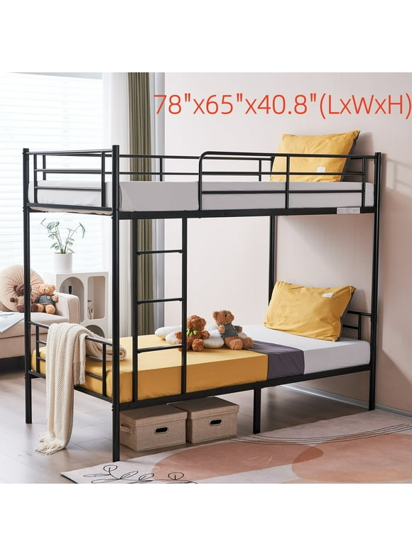 Zimtown Twin over Twin Steel Bunk Beds Frame Ladder Bedroom Dorm Room for Kids Adult Children