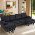 thumbnail image 1 of Zimtown U-Shaped Sectional Sofa with Dual Chaises, Modern 4-Seat Corduroy Sofa for Living Room, Black, 1 of 8