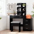 thumbnail image 1 of Zimtown Vanity Desk Set with Adjustable Lighted Mirror, Modern Makeup Table with 5 Drawers and Stool, Dressing Desk for Bedroom, Black, 1 of 13