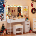 thumbnail image 1 of Zimtown Vanity Desk Set with Square Mirror and Charging Station, Makeup Vanity Table with 5 Drawers, Adjustable Brightness Dressing Table, White, 1 of 6