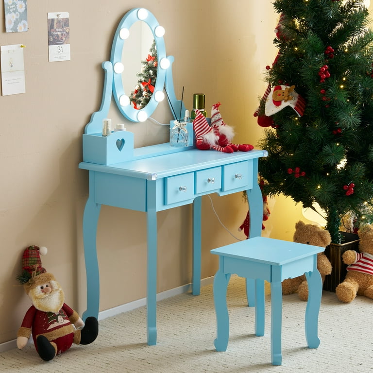 Zimtown Vanity Dresser Desk Kids Play Makeup Vanity Set with