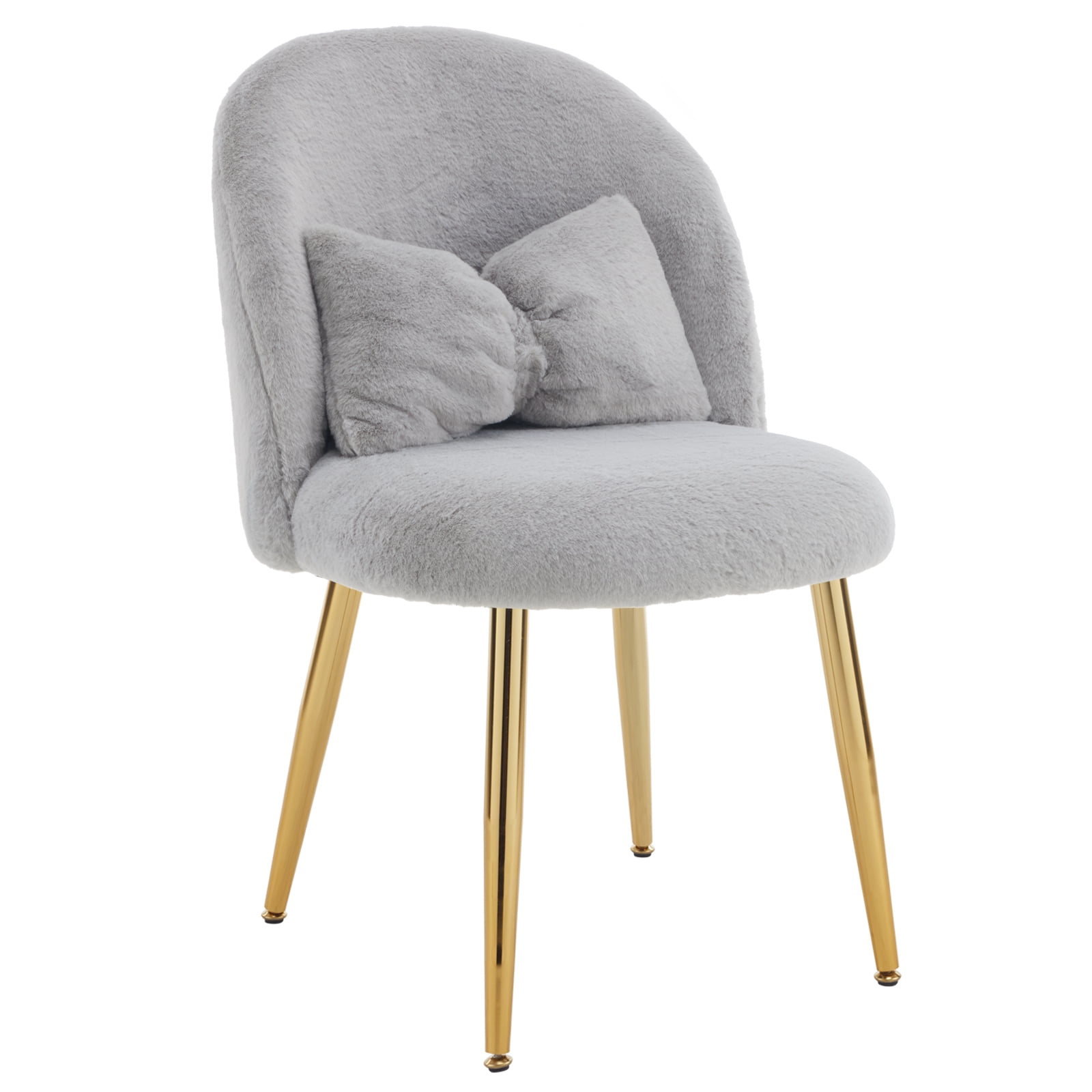 Zimtown Vanity Makeup Chair Armless Home Office Chair for Bedroom or Study Faux Rabbit Fur, Gray