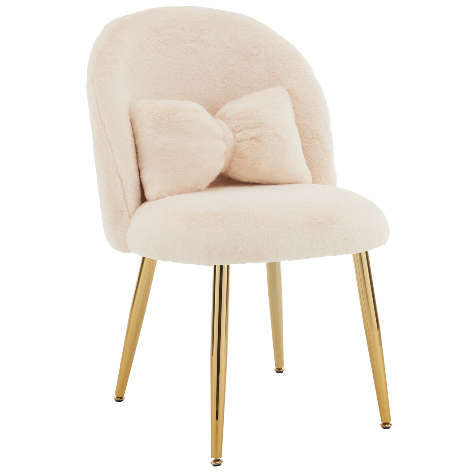 Zimtown Vanity Makeup Chair Armless Home Office Chair for Bedroom or Study Faux Rabbit Fur, Khaki